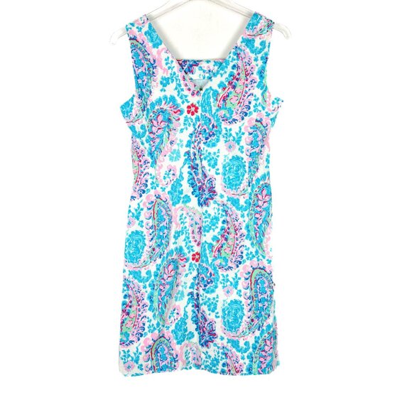 Talbots Petite Fresco Paisley Sheath Dress Sleeveless Blue Size 2P 2 Petite EUC - Picture 7 of 10